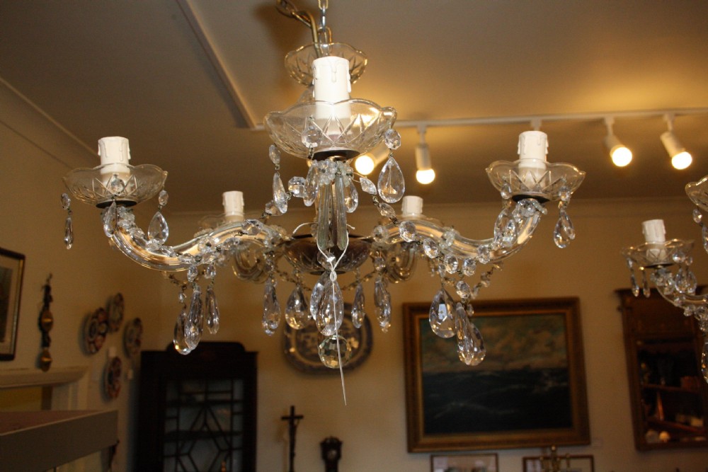 Pair of five arm cut glass chandeliers View III