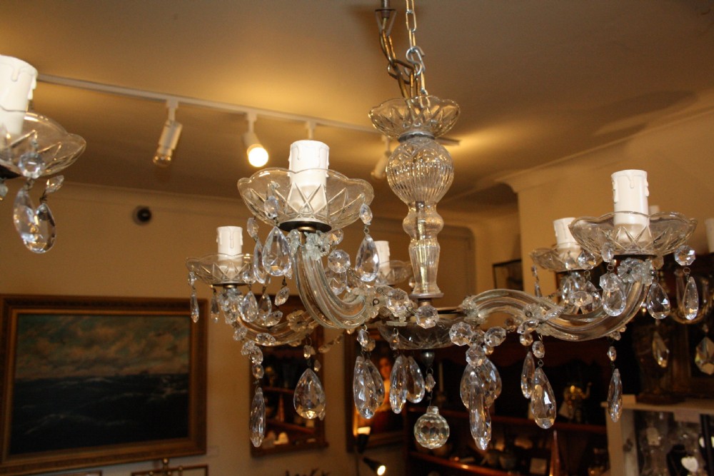 Pair of five arm cut glass chandeliers View IV
