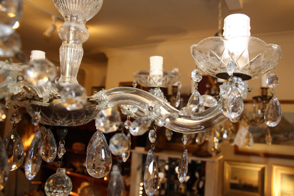 Pair of five arm cut glass chandeliers View VI