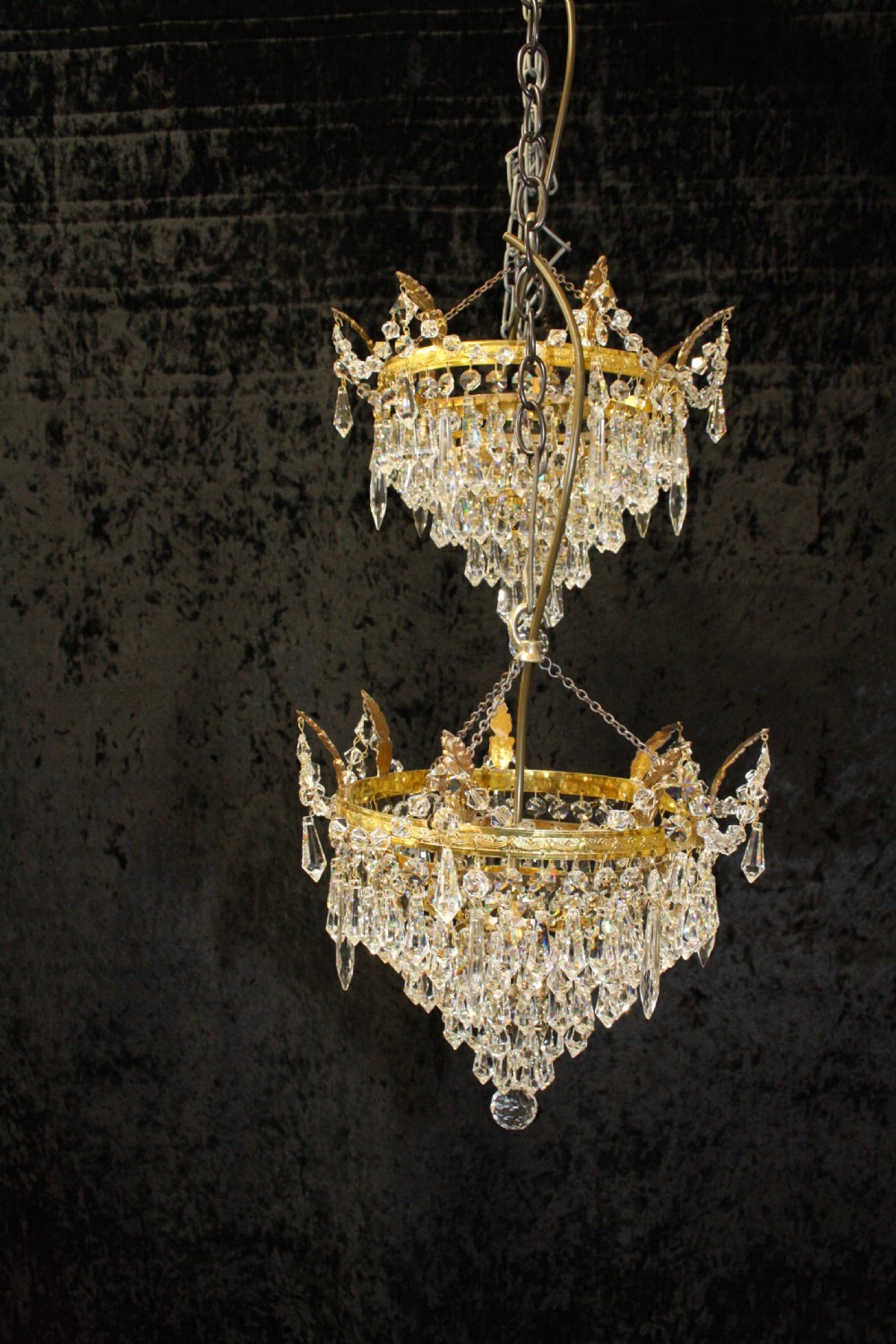 Pair of brass Frame cut Glass chandeliers