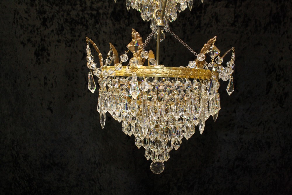 Pair of brass Frame cut Glass chandeliers View II
