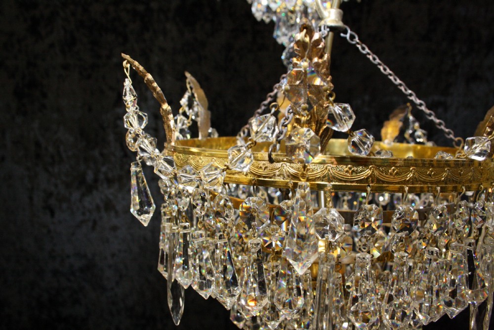 Pair of brass Frame cut Glass chandeliers View III