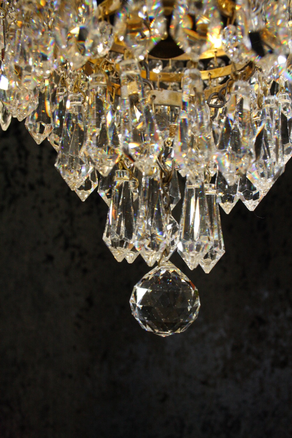 Pair of brass Frame cut Glass chandeliers View IV