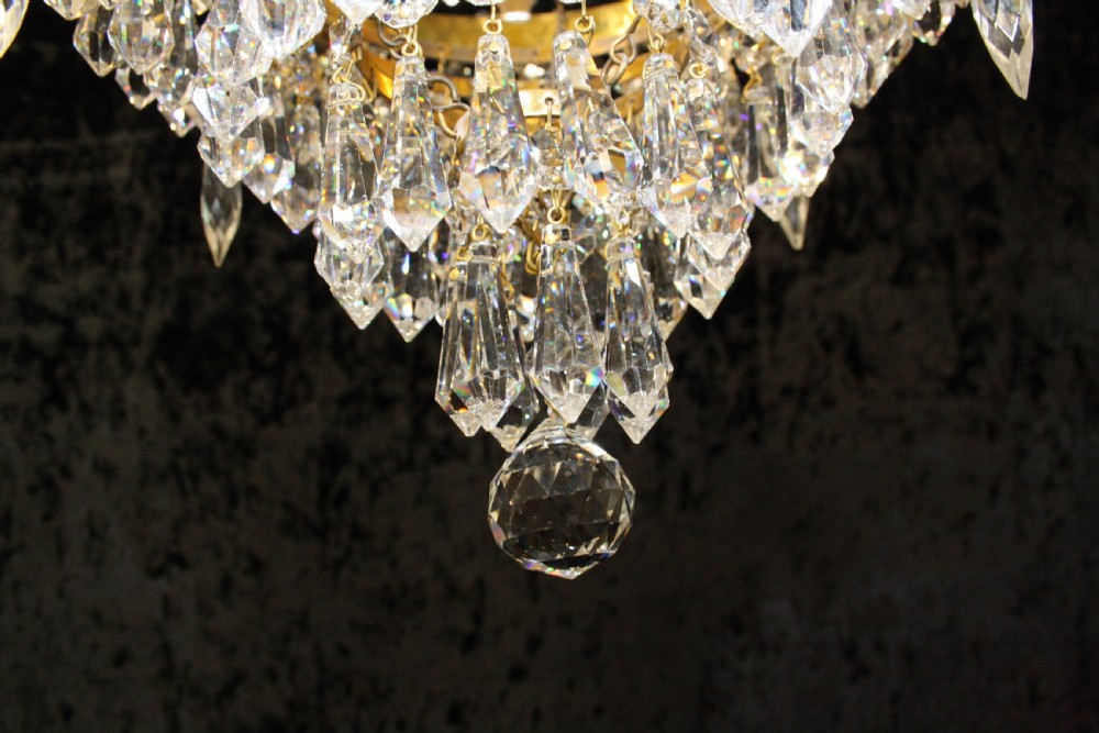 Pair of brass Frame cut Glass chandeliers View V