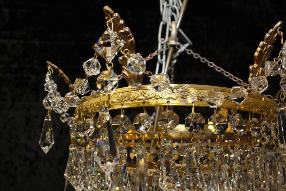 Pair of brass Frame cut Glass chandeliers View VI