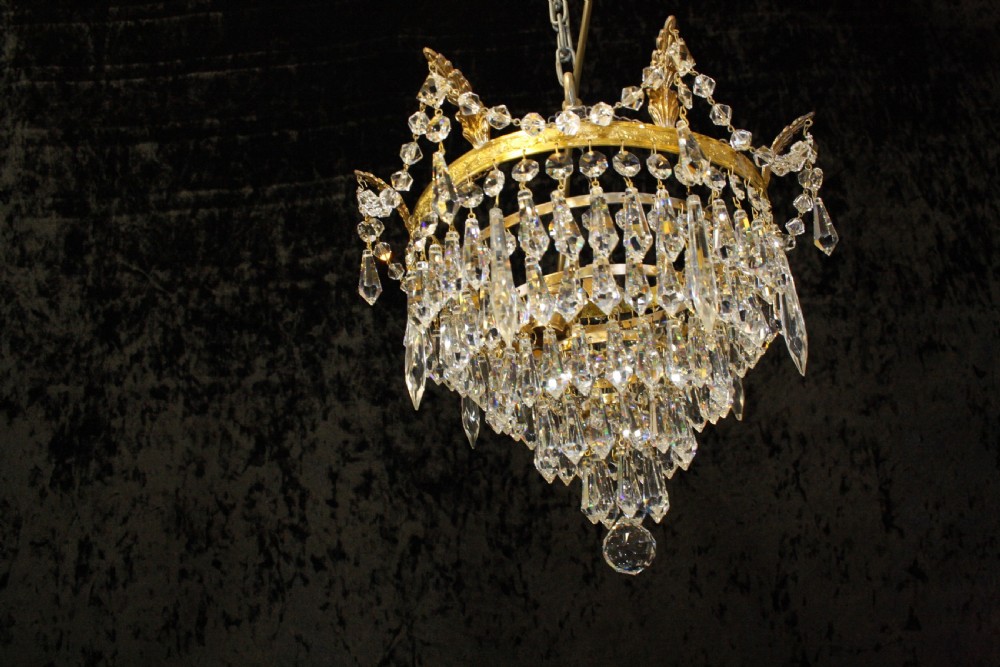 Pair of brass Frame cut Glass chandeliers View VII
