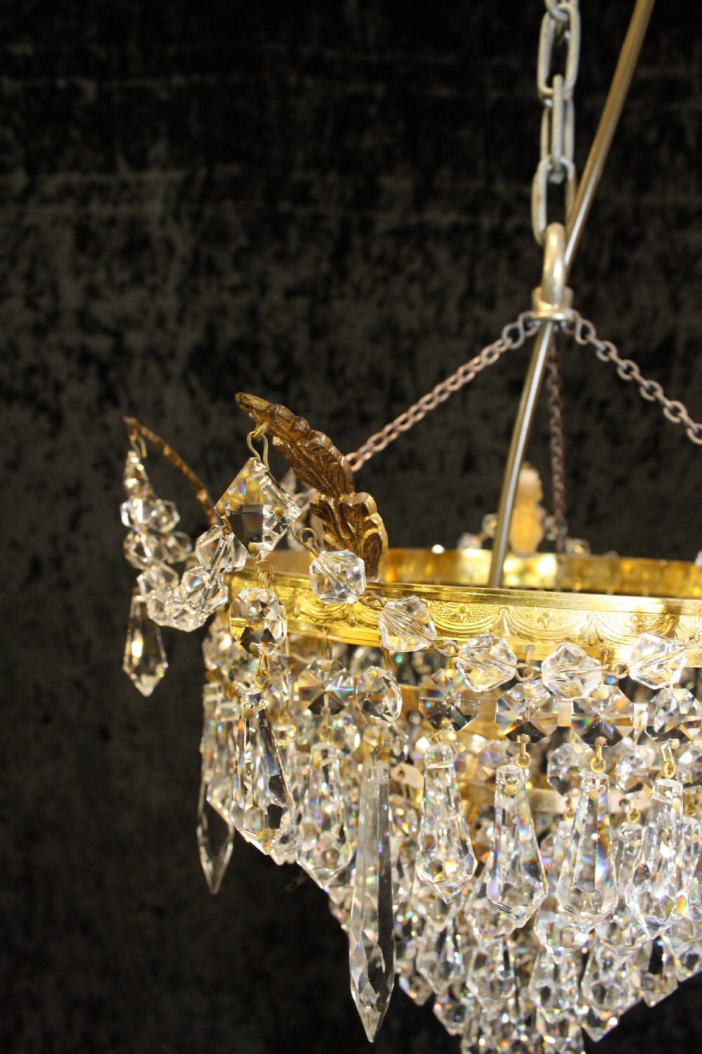 Pair of brass Frame cut Glass chandeliers View VIII