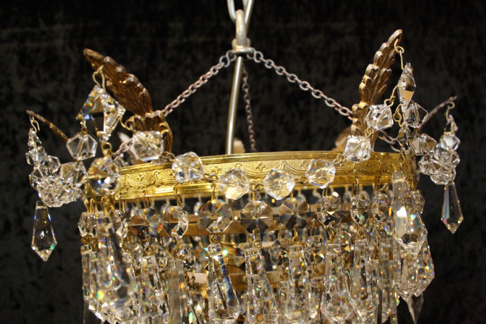 Pair of brass Frame cut Glass chandeliers View IX