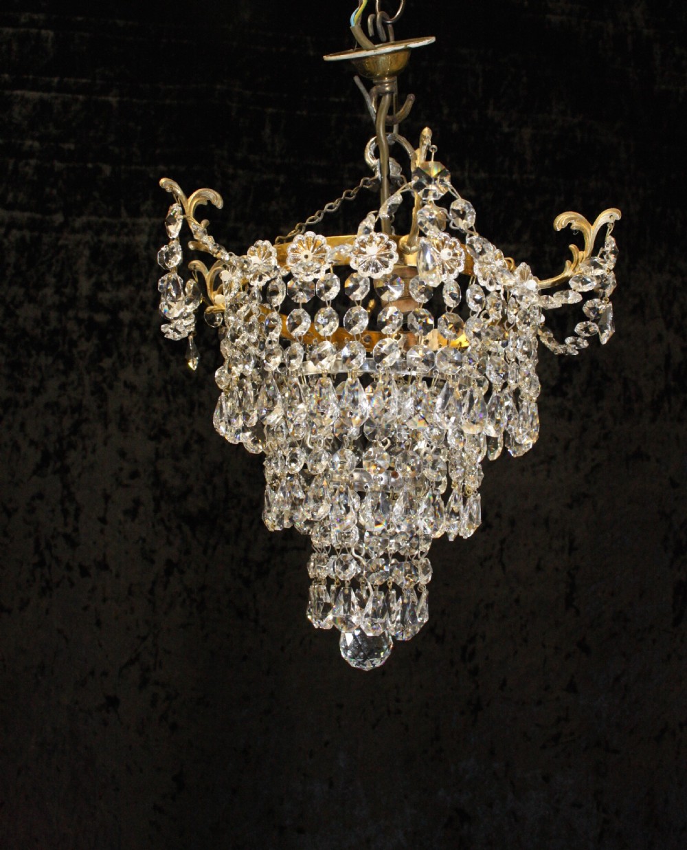 Early 20th century Brass frame swag tear drop chandelier