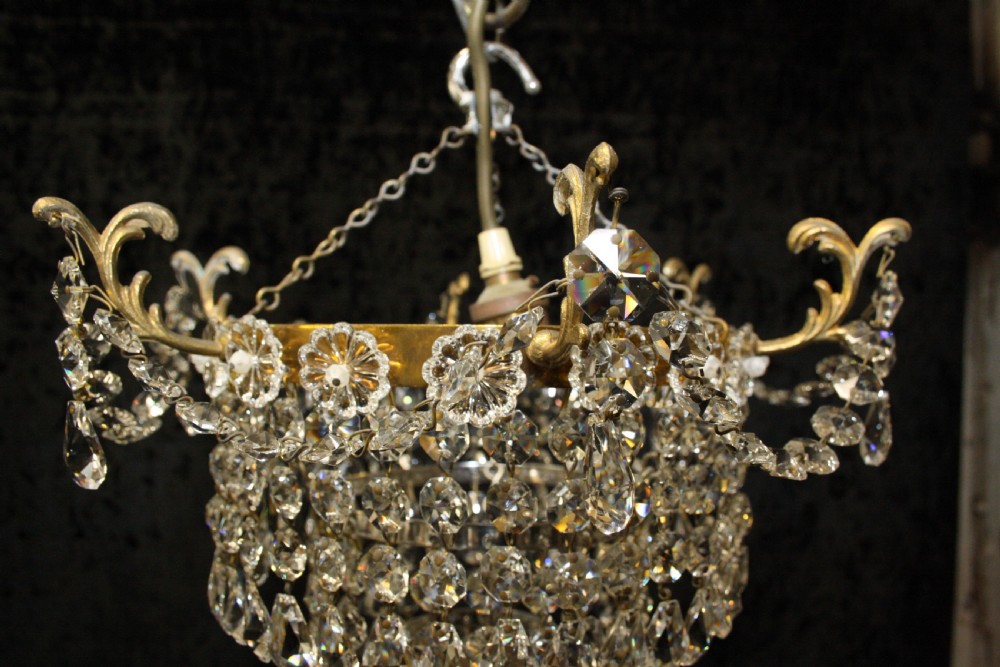 Early 20th century Brass frame swag tear drop chandelier View II