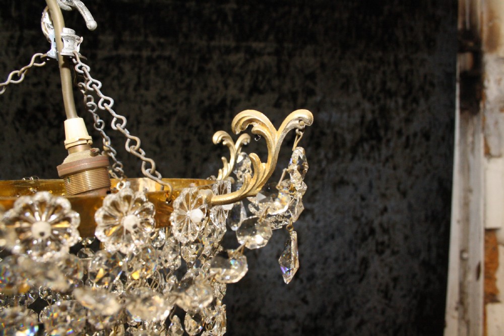 Early 20th century Brass frame swag tear drop chandelier View III