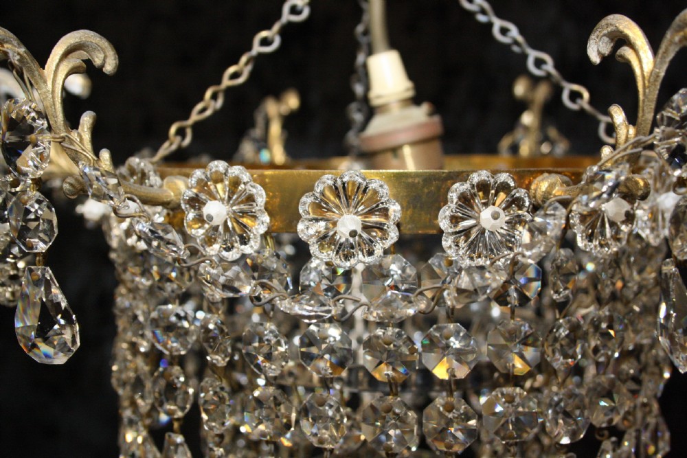 Early 20th century Brass frame swag tear drop chandelier View VI