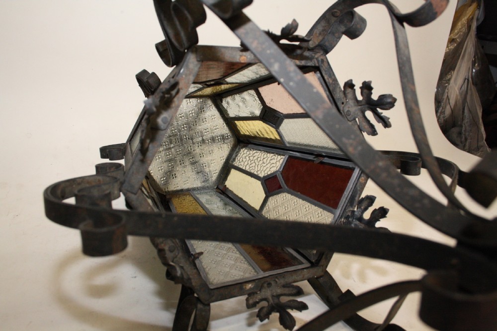 Early 20th century Stained glass porch light View IX