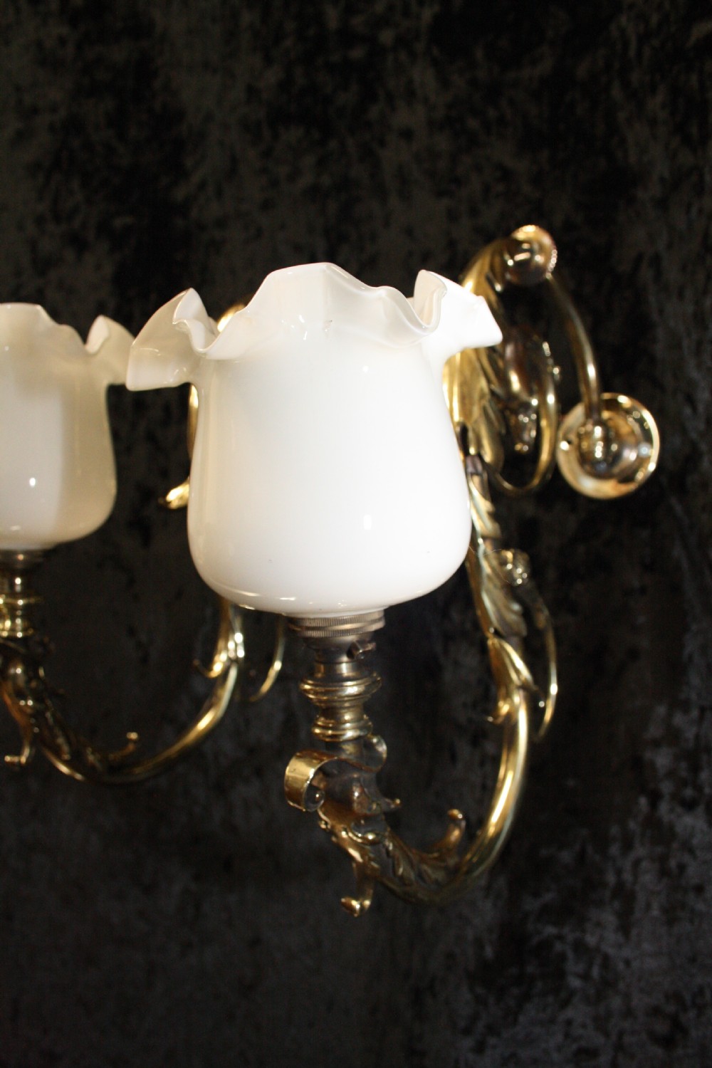 Pair of Brass wall lights with glass shades View III