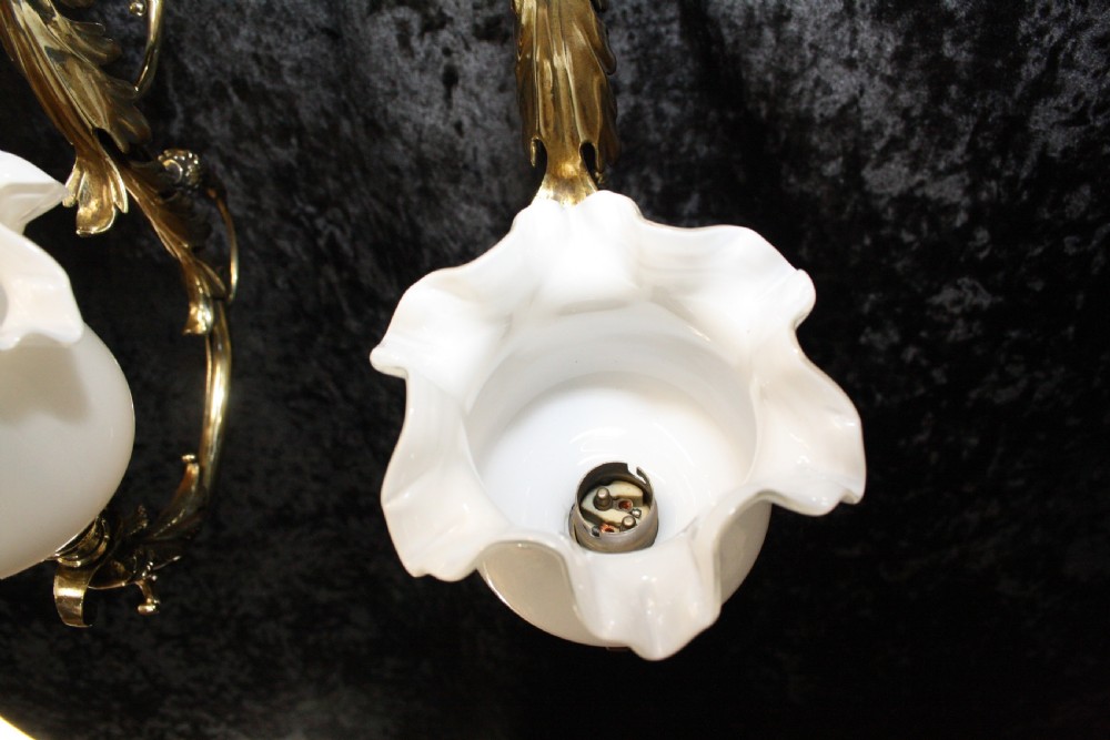 Pair of Brass wall lights with glass shades View VII