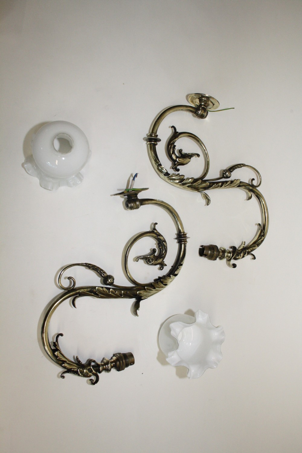 Pair of Brass wall lights with glass shades View VIII