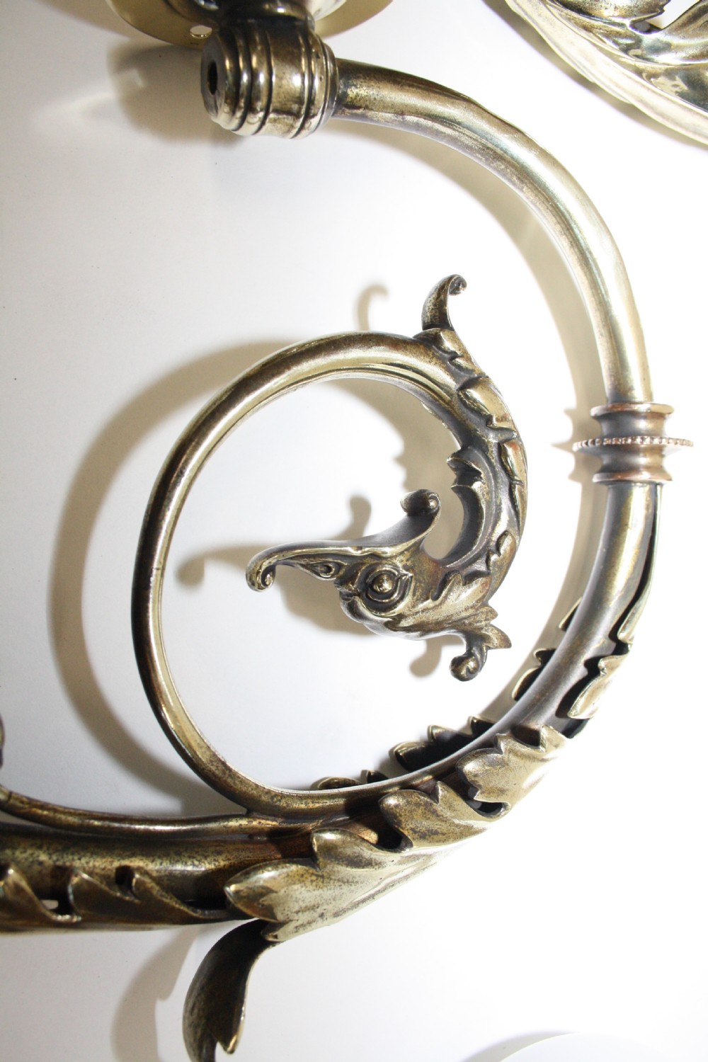 Pair of Brass wall lights with glass shades View IX