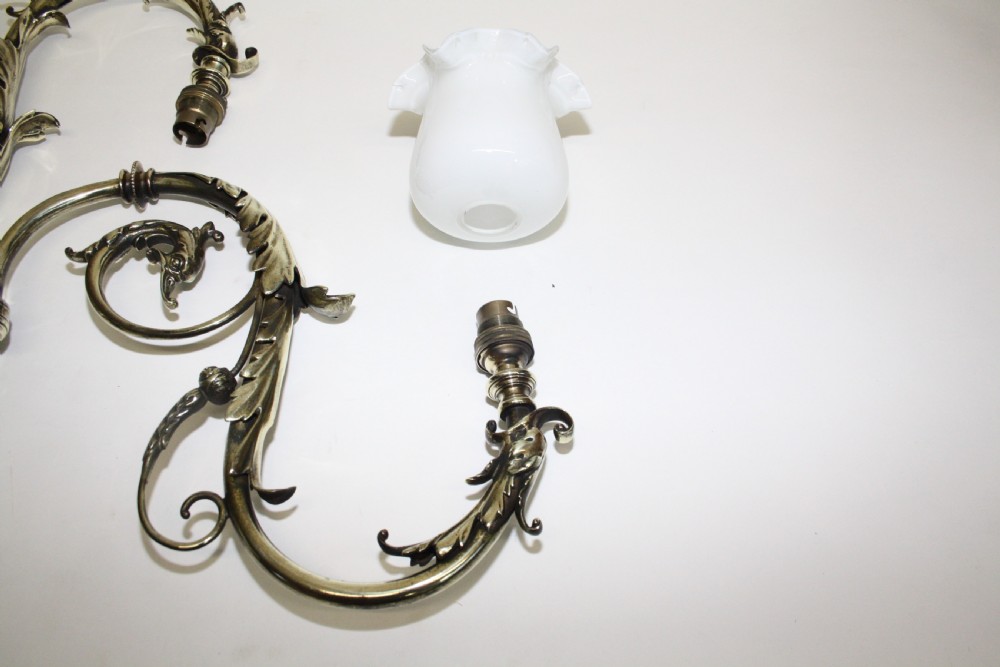 Pair of Brass wall lights with glass shades View XI