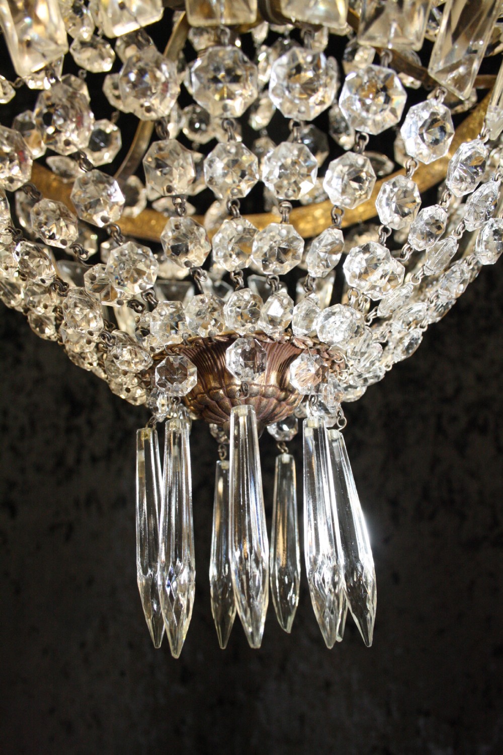 Early 20th century cut glass Bag chandelier  View II