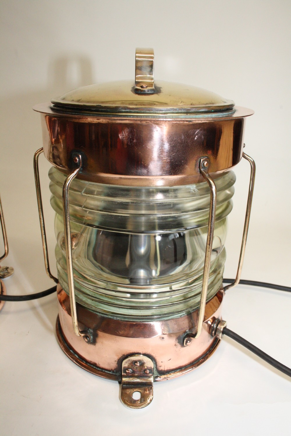 Pair of copper and brass ship lanterns View II