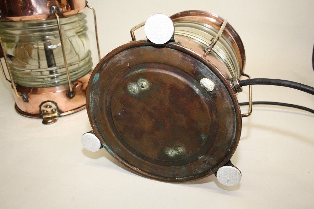 Pair of copper and brass ship lanterns View X