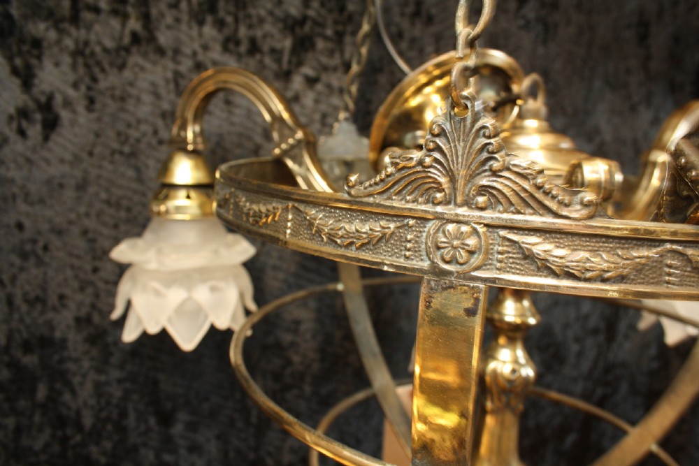 Early 20th century brass engraved chandelier View III