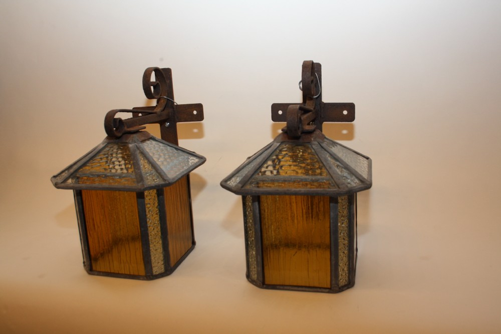 Pair of early 20th-century leaded porch lights