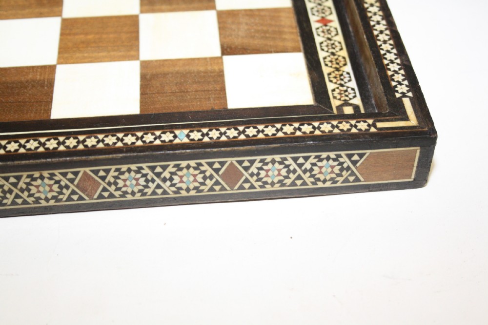 Early 20th century chess board in bone ebony and teak.  View III