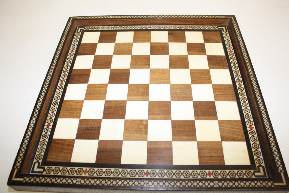 Early 20th century chess board in bone ebony and teak.  View IV
