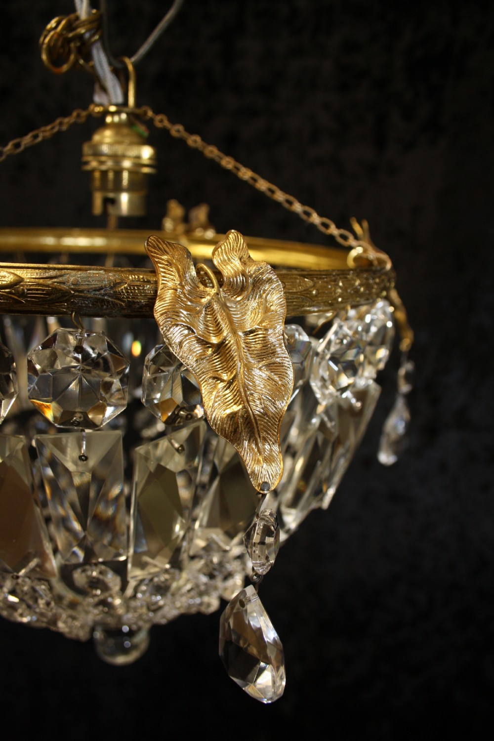 Gilt Crystal Prism bag chandelier  View II