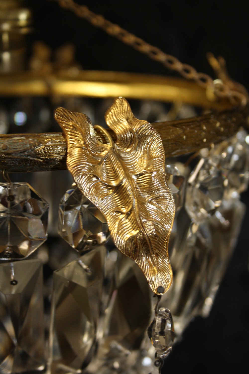 Gilt Crystal Prism bag chandelier  View III