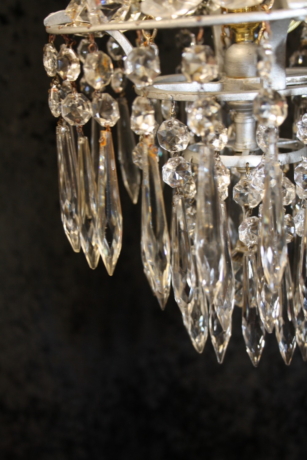 Tall Crystal Swag chandelier with spikes View II