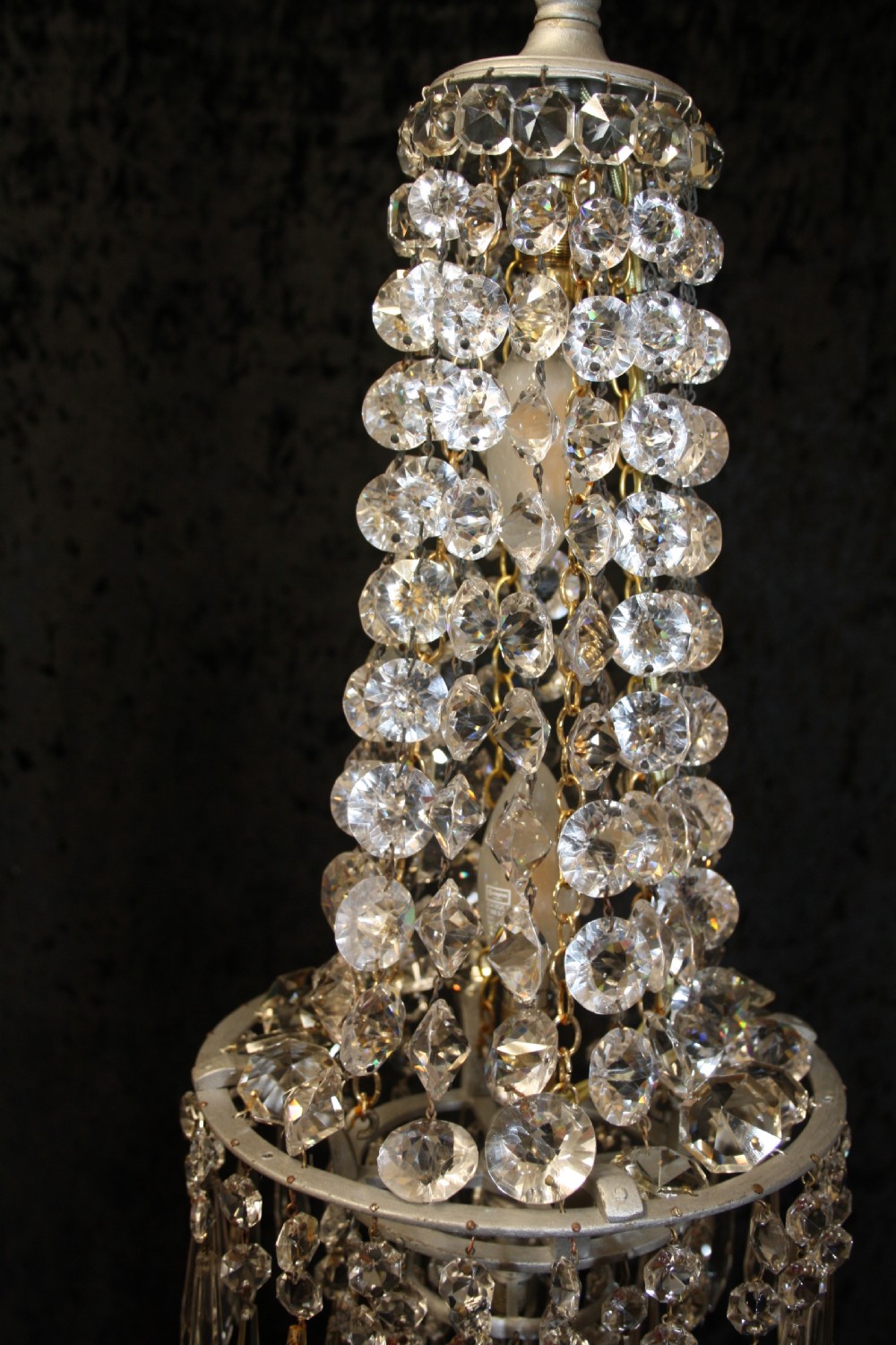 Tall Crystal Swag chandelier with spikes View III