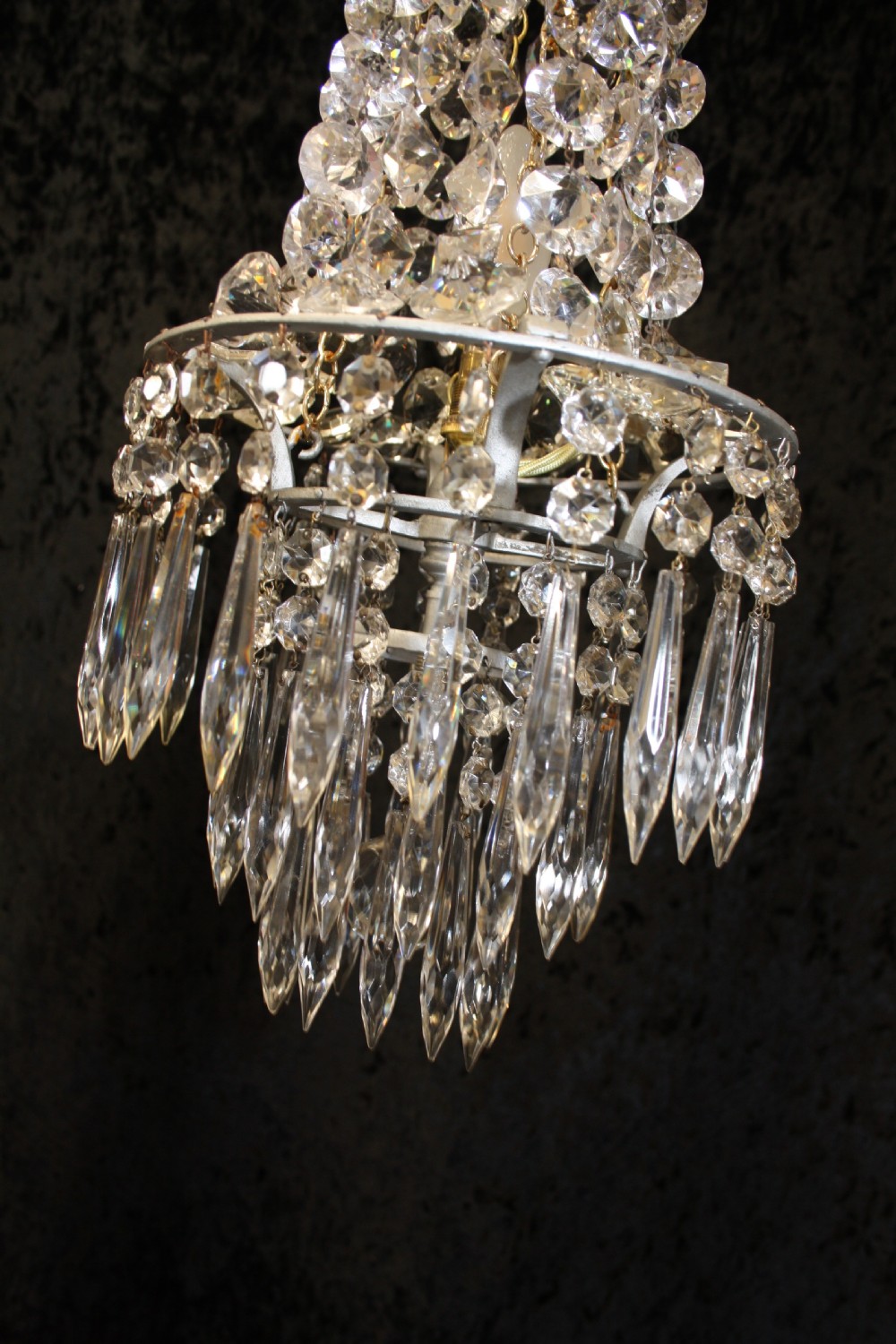 Tall Crystal Swag chandelier with spikes View V