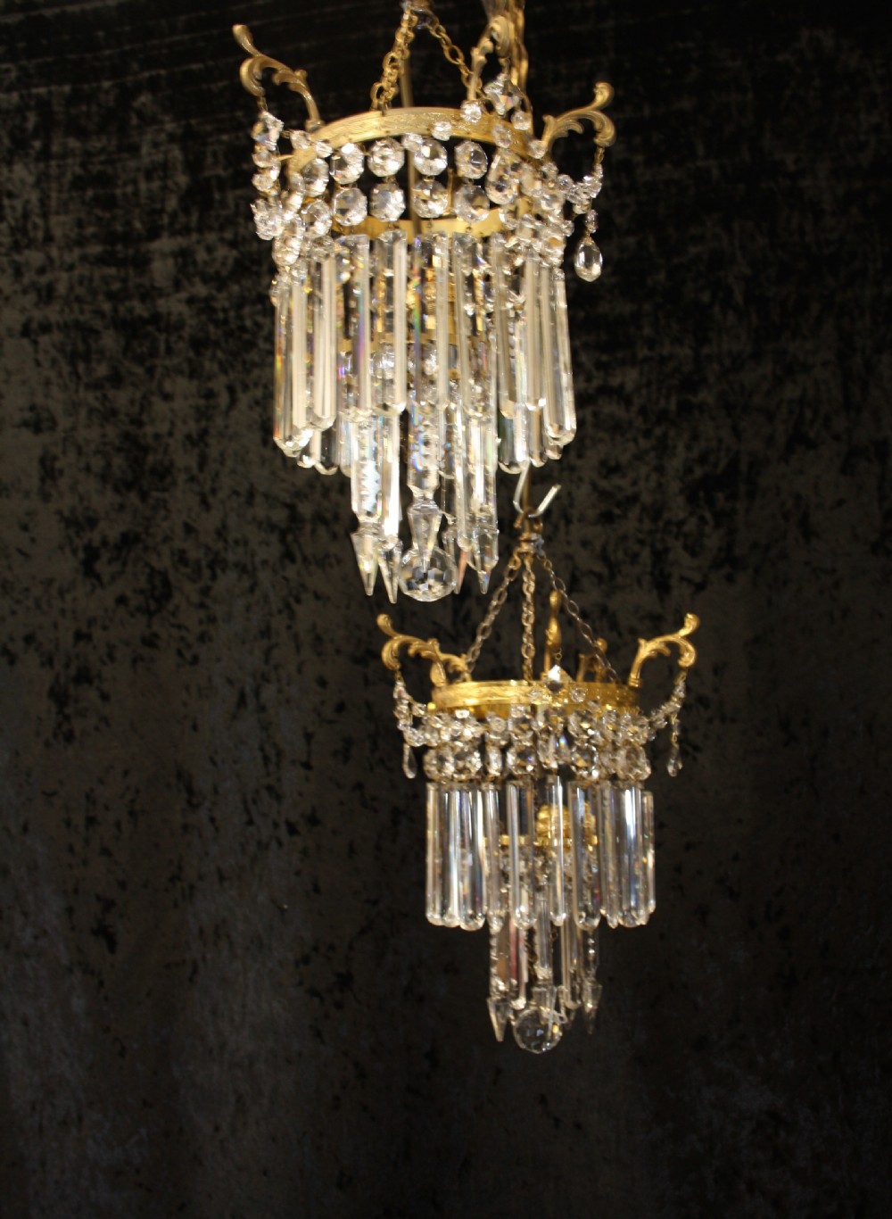 Pair of gilt brass Crystal chandeliers