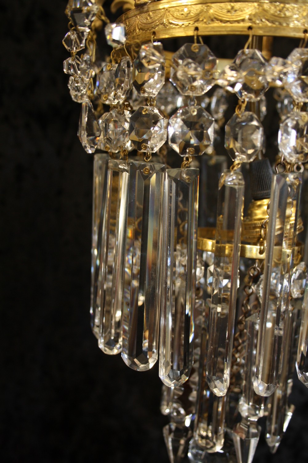 Pair of gilt brass Crystal chandeliers View X