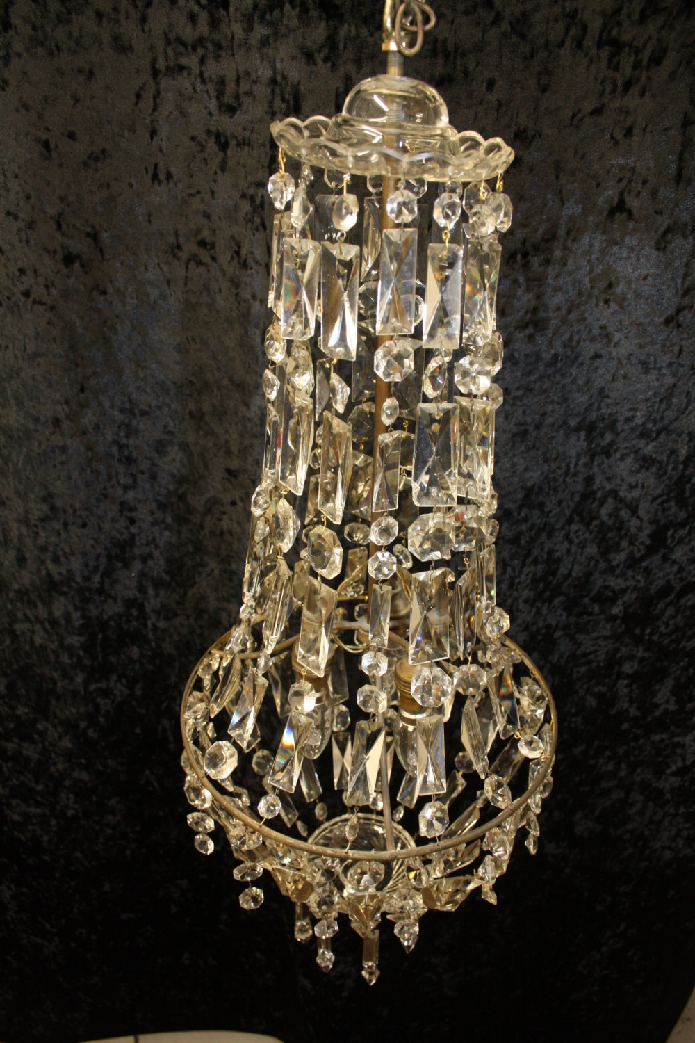 Tall chandelier with Crystal prisons and drips View III
