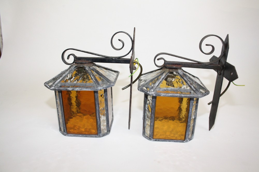 Pair of Arts and crafts leaded porch lights View II