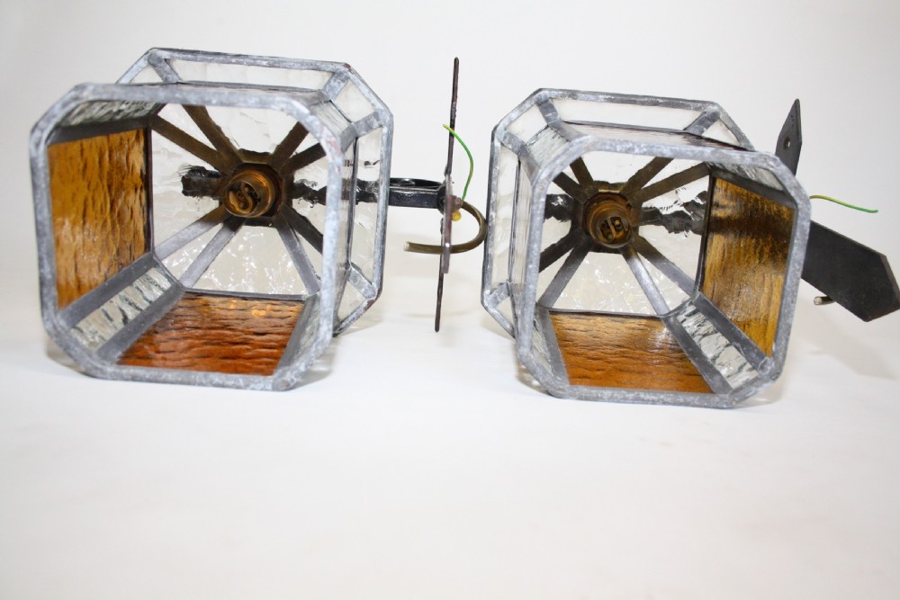 Pair of Arts and crafts leaded porch lights View VII