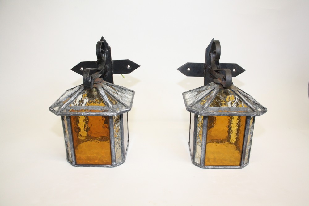 Pair of Arts and crafts leaded porch lights