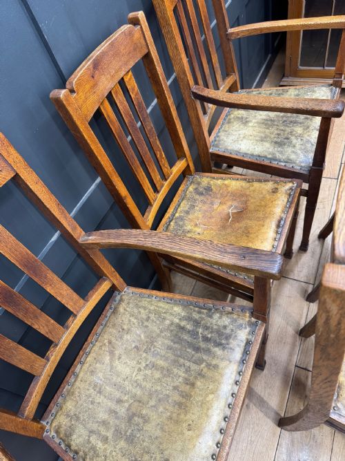 SET OF 6 ARTS CRAFTS OAK DINING CHAIRS - ADDITIONAL PHOTO 1
