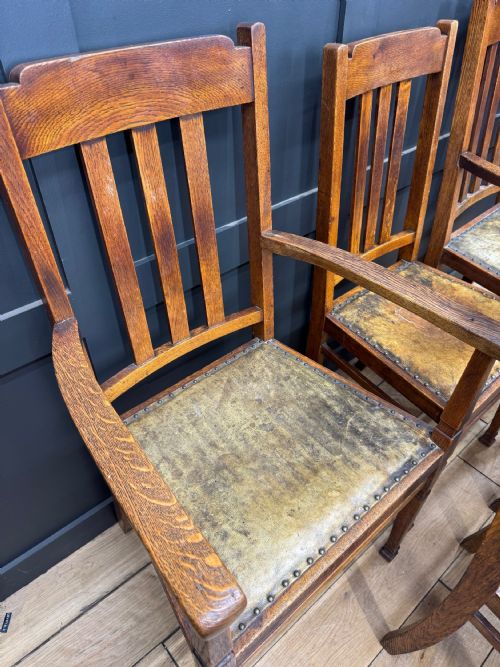 SET OF 6 ARTS CRAFTS OAK DINING CHAIRS - ADDITIONAL PHOTO 2
