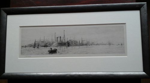 W L  Wyllie- White Star Liners 'Oceanic' and 'Majestic  at Southampton - original signed etching
