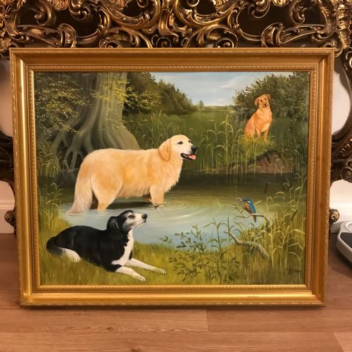 DOG PAINTING LABRADOR BORDER COLLIE GOLDEN RETRIEVER OIL ON CANVAS - ADDITIONAL PHOTO 2