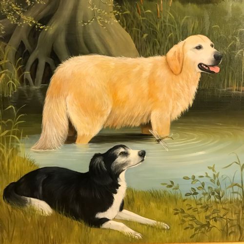 DOG PAINTING LABRADOR BORDER COLLIE GOLDEN RETRIEVER OIL ON CANVAS - ADDITIONAL PHOTO 1
