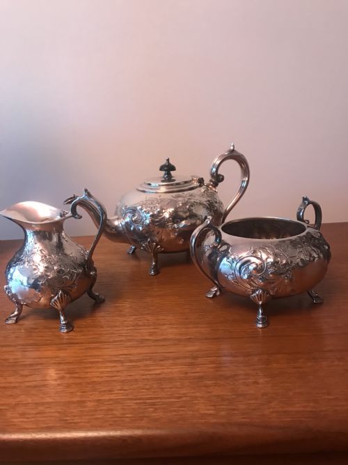 SILVER PLATED 3 PIECE TEA SET HEAVY QUALITY EDWARDIAN 1910 - ADDITIONAL PHOTO 3