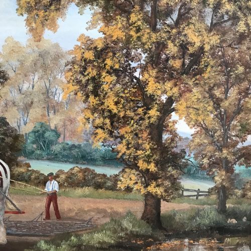OIL PAINTING HORSES PLOUGHING FARMERS FIELD RURAL LANDSCAPE GREY SHIRE HORSE PORTRAITS - ADDITIONAL PHOTO 5