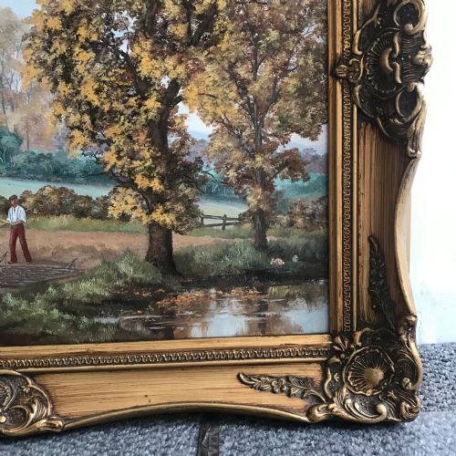 OIL PAINTING HORSES PLOUGHING FARMERS FIELD RURAL LANDSCAPE GREY SHIRE HORSE PORTRAITS - ADDITIONAL PHOTO 10