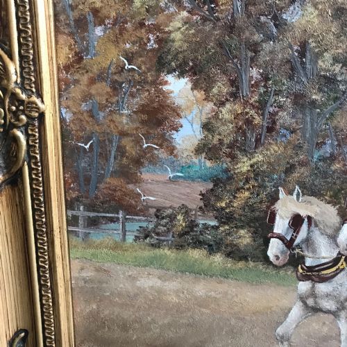 OIL PAINTING HORSES PLOUGHING FARMERS FIELD RURAL LANDSCAPE GREY SHIRE HORSE PORTRAITS - ADDITIONAL PHOTO 11