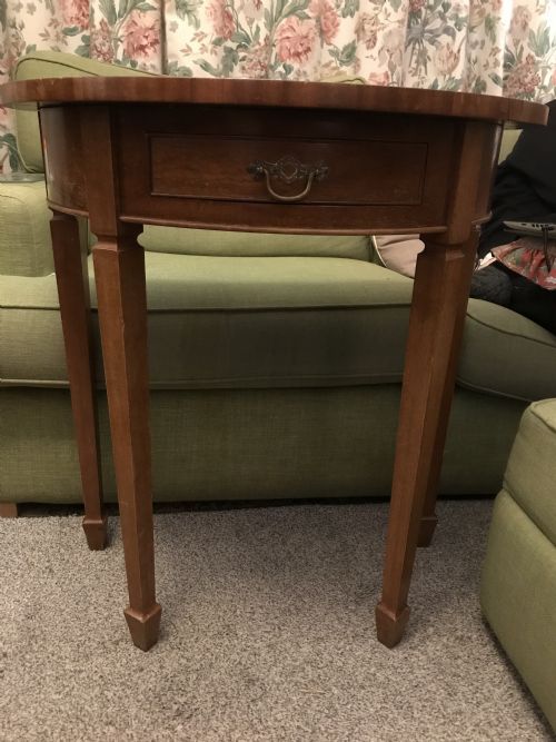 DEMI LUNE SIDE TABLE EDWARDIAN SPADE FEET DRAWER - ADDITIONAL PHOTO 1